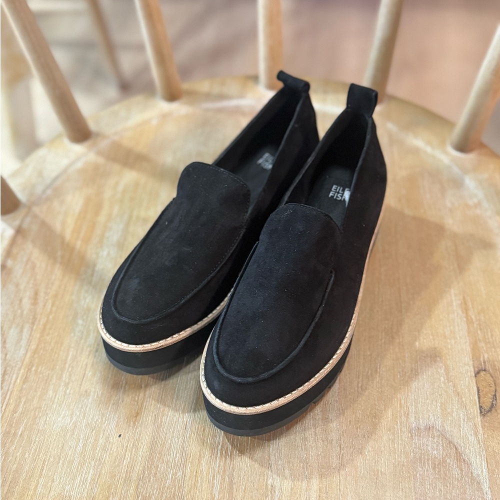New Eileen Fisher Womens Ells Loafer-BLACK Suede PLATFORM Size 6 - Picture 3 of 10
